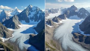 découvrez comment la comparaison diachronique d'orthophotos permet de surveiller et d'analyser l'évolution de la fonte des glaciers alpins au fil du temps.