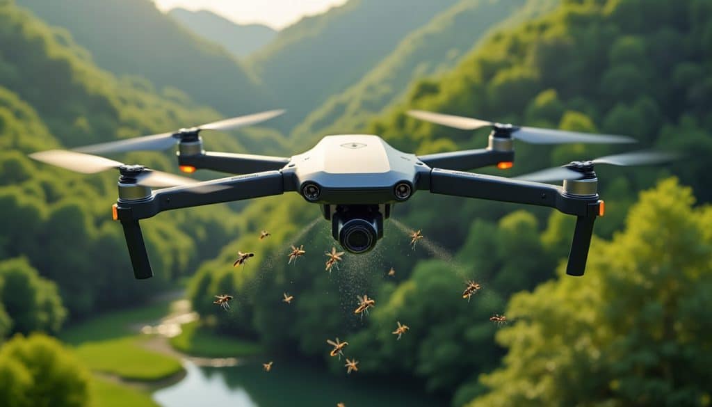 découvrez comment le lâcher d'insectes stériles par aéronef sans pilote permet de contrôler biologiquement la prolifération des moustiques tigres, une solution innovante et écologique pour lutter contre ces nuisibles.