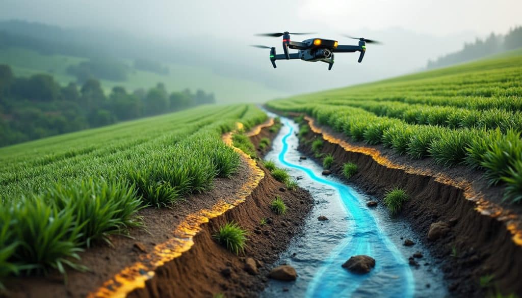découvrez comment les relevés par drone et la modélisation hydrologique permettent d’anticiper l’érosion des sols agricoles en pente.