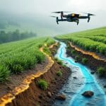 découvrez comment les relevés par drone et la modélisation hydrologique permettent d’anticiper l’érosion des sols agricoles en pente.