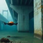 l’inspection par drone sous-marin détecte la corrosion des piliers immergés des ponts afin d’évaluer leur état et de prévenir les risques.